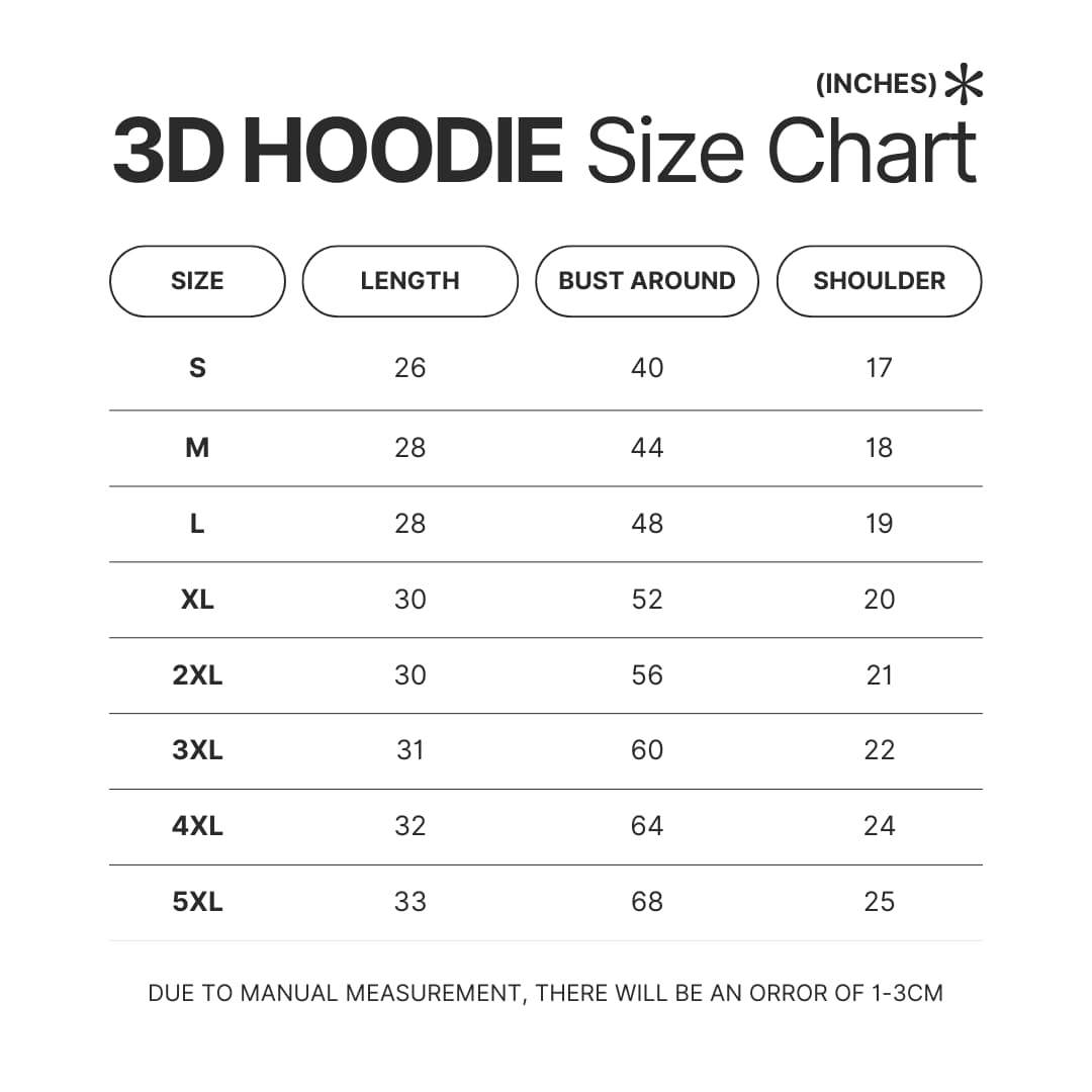 3D Hoodie Size Chart - Astro Kpop Shop