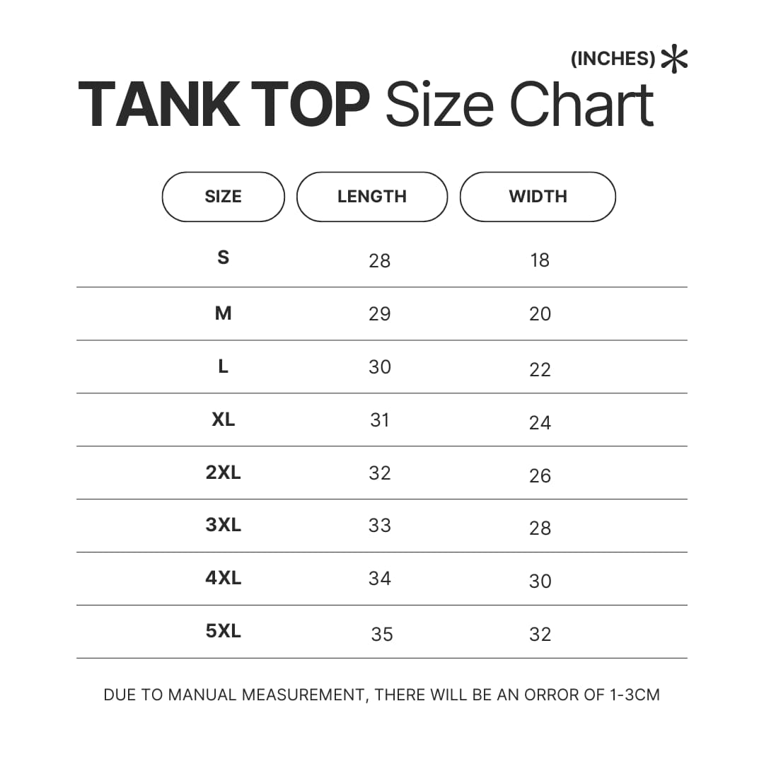 Tank Top Size Chart - Astro Kpop Shop